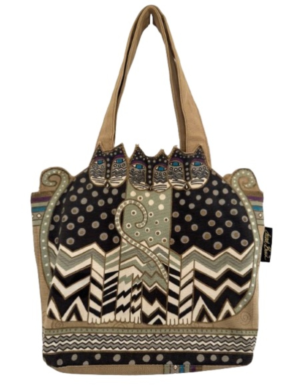Laurel Burch Cats Tote Bag Canvas Purse Geometric Print Polka Dot Novelty